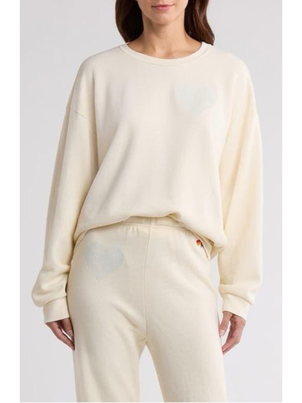 AVIATOR NATION NWOT Glitter Heart Relaxed Crew Sweatshirt, Large